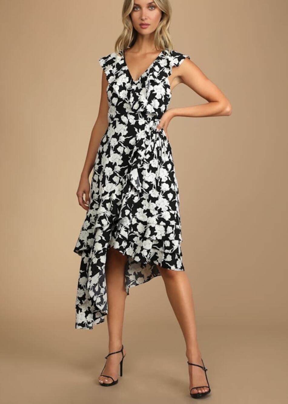 Lulus All the Lovely Days Black Floral Asymmetrical Wrap Dress Medium Parisian